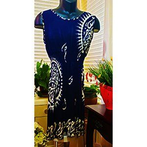 Sun Dress Retro Boho Elastic Waist Dark Blue Used